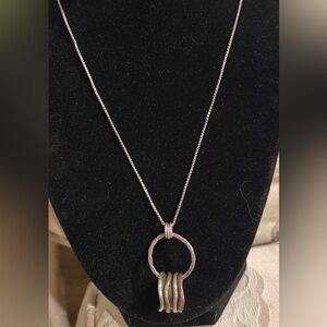 Sterling Silver 925 Chain & Pendant Necklace Silver & Brass Hoop Pendant